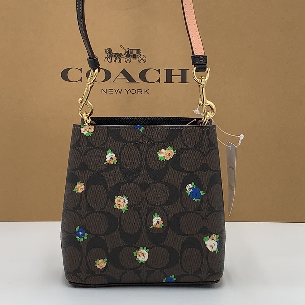 COACH NWT Mini Town Bucket Bag In Signature Canvas With Vintage Mini Rose Print - Picture 11 of 13
